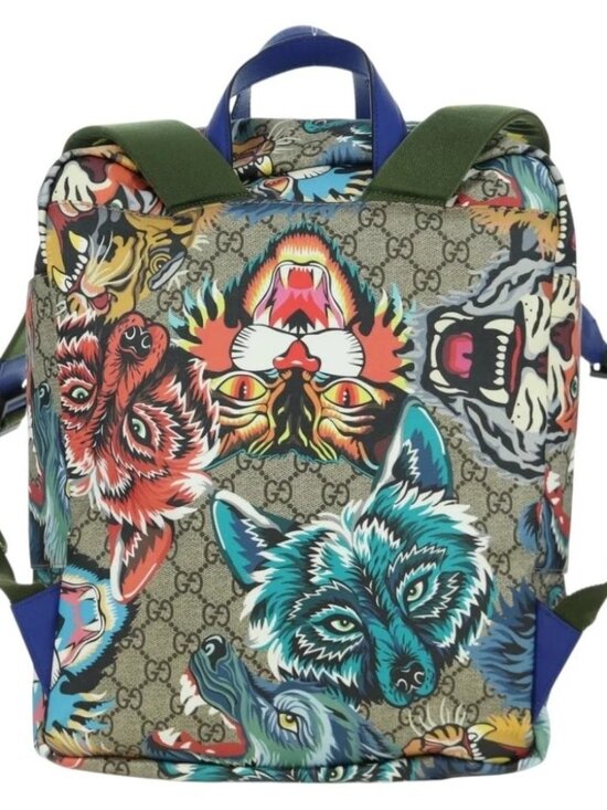 GUCCI GG Supreme Angry Cat Backpack PVC 2way Beige Silver 477875 Auth 171509SAM main image 7